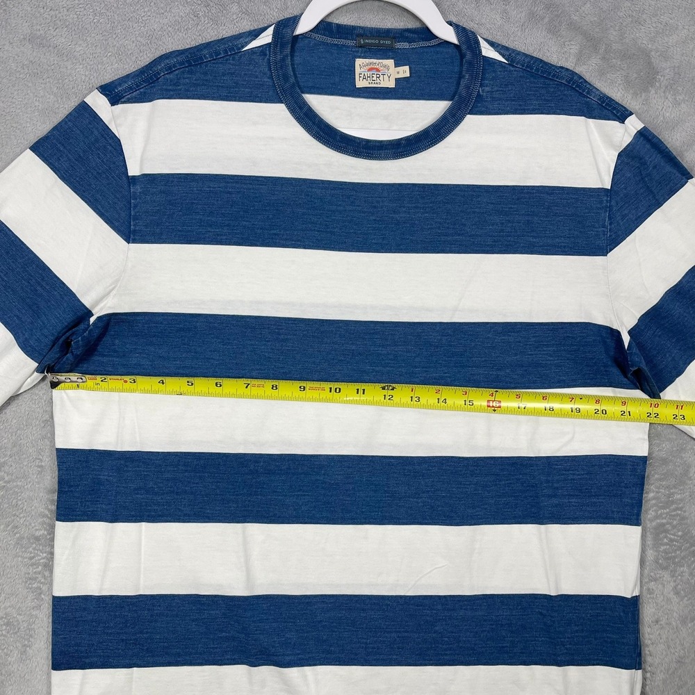 Faherty Striped Long Sleeve crewneck Mens Size M Blue White Organic Cotton - Picture 4 of 6